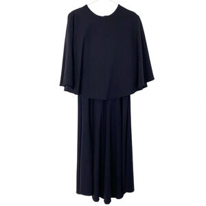 Wolcott Takemoto Kepu Dress Womens XS Black Cape Midi Long Dress Flare Pockets